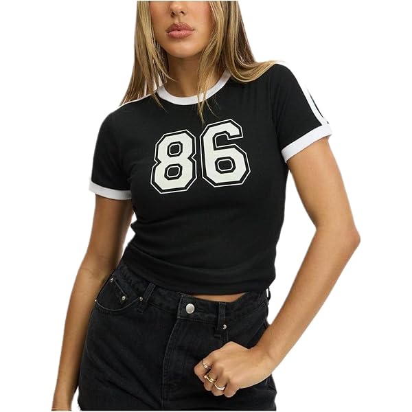 Jersey Crop Tops Y2k Short Sleeve Number Graphic Baby Tee Vintage